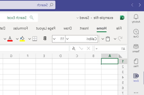 Example Excel File displayed within Teams Files Editor